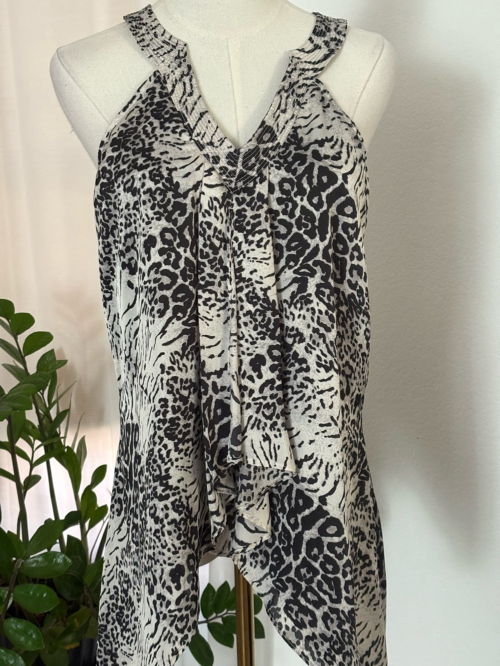 Sioni Black and White Animal-Print Halter Dress